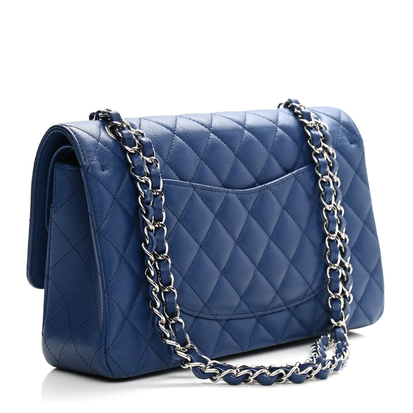 Caviar Quilted Medium Double Flap Blue