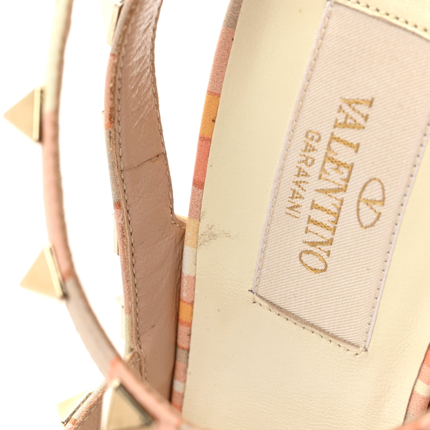 Calfskin Rockstud Stripes Ankle Strap 100mm Pumps 38 Orange Multicolor