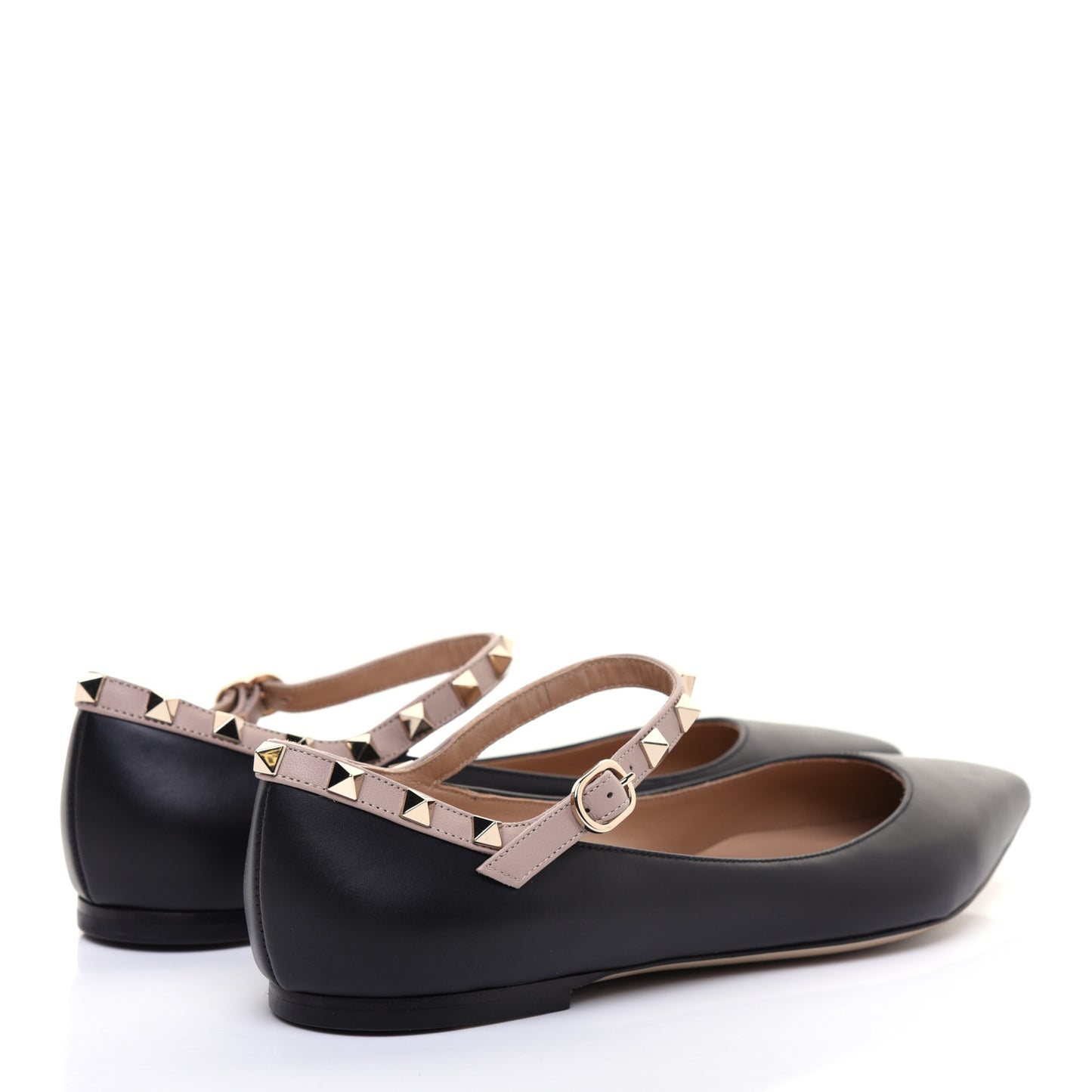 Nappa Rockstud Ankle Strap Ballerina Flats 39 Black Poudre