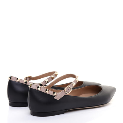 Valentino Garavani Nappa Rockstud Ankle Strap Ballerina Flats 39 Black Poudre 4 of 8