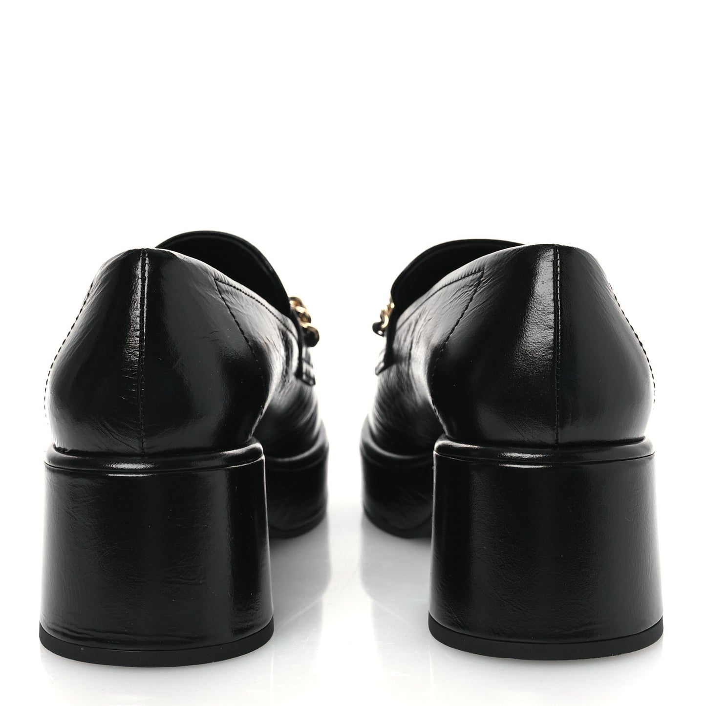 Shiny Calfskin Logo Loafers 38 Black