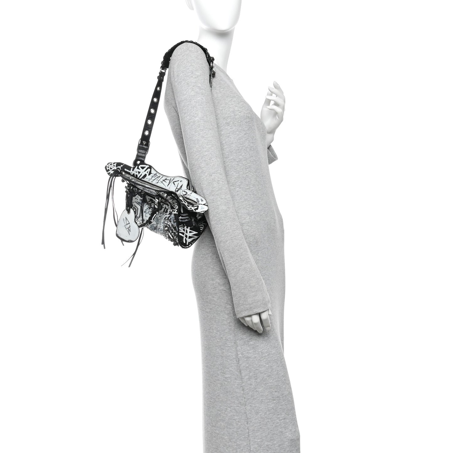 Agneau Arena Graffiti Neo Cagole City Handbag XS Black White