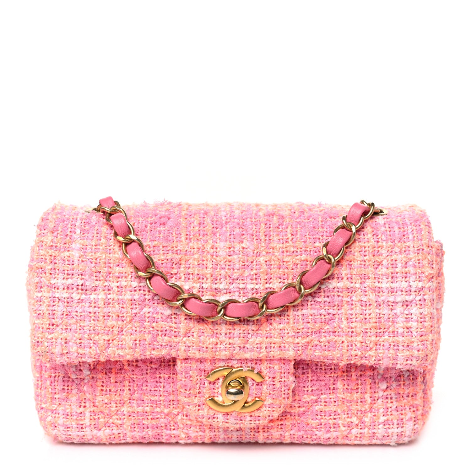 Chanel Tweed Quilted Mini Rectangular Flap Pink Orange White 1 of 12