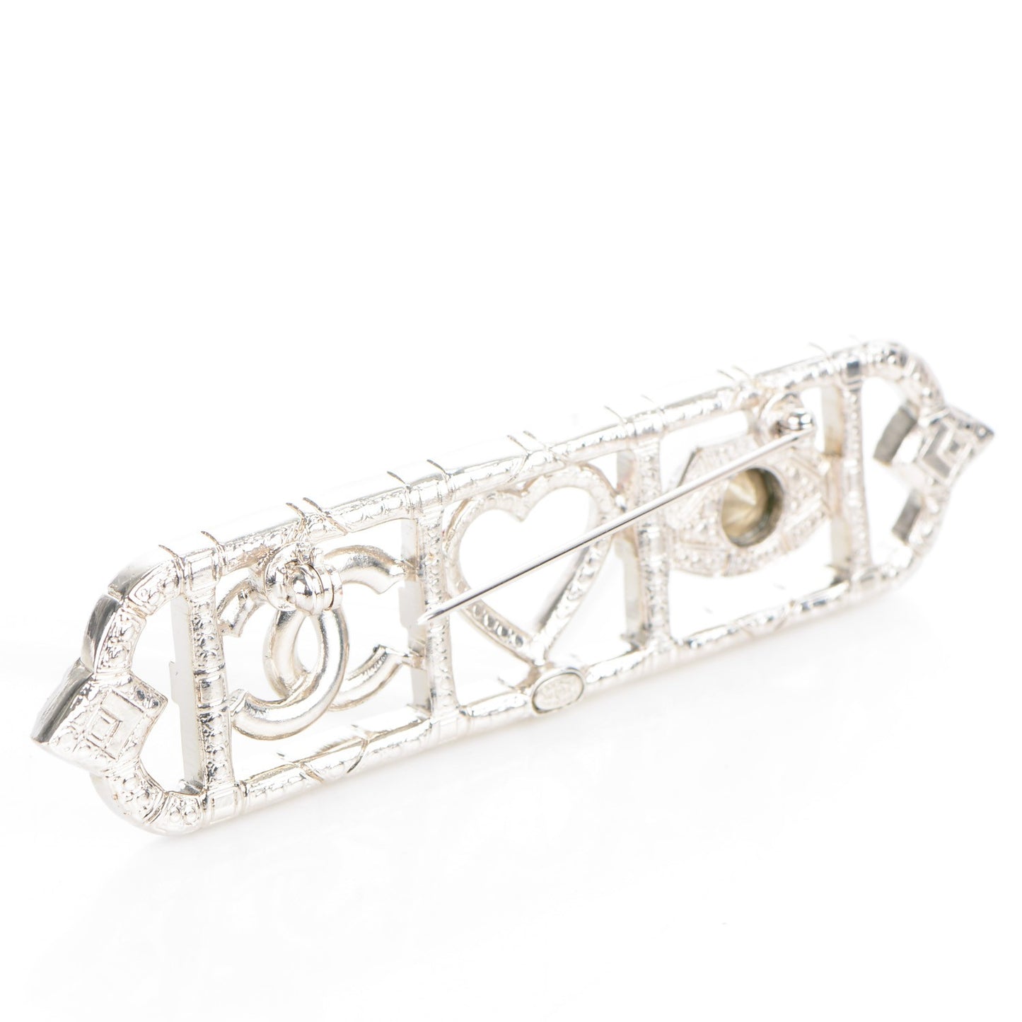 Crystal Eye Heart CC Brooch Silver
