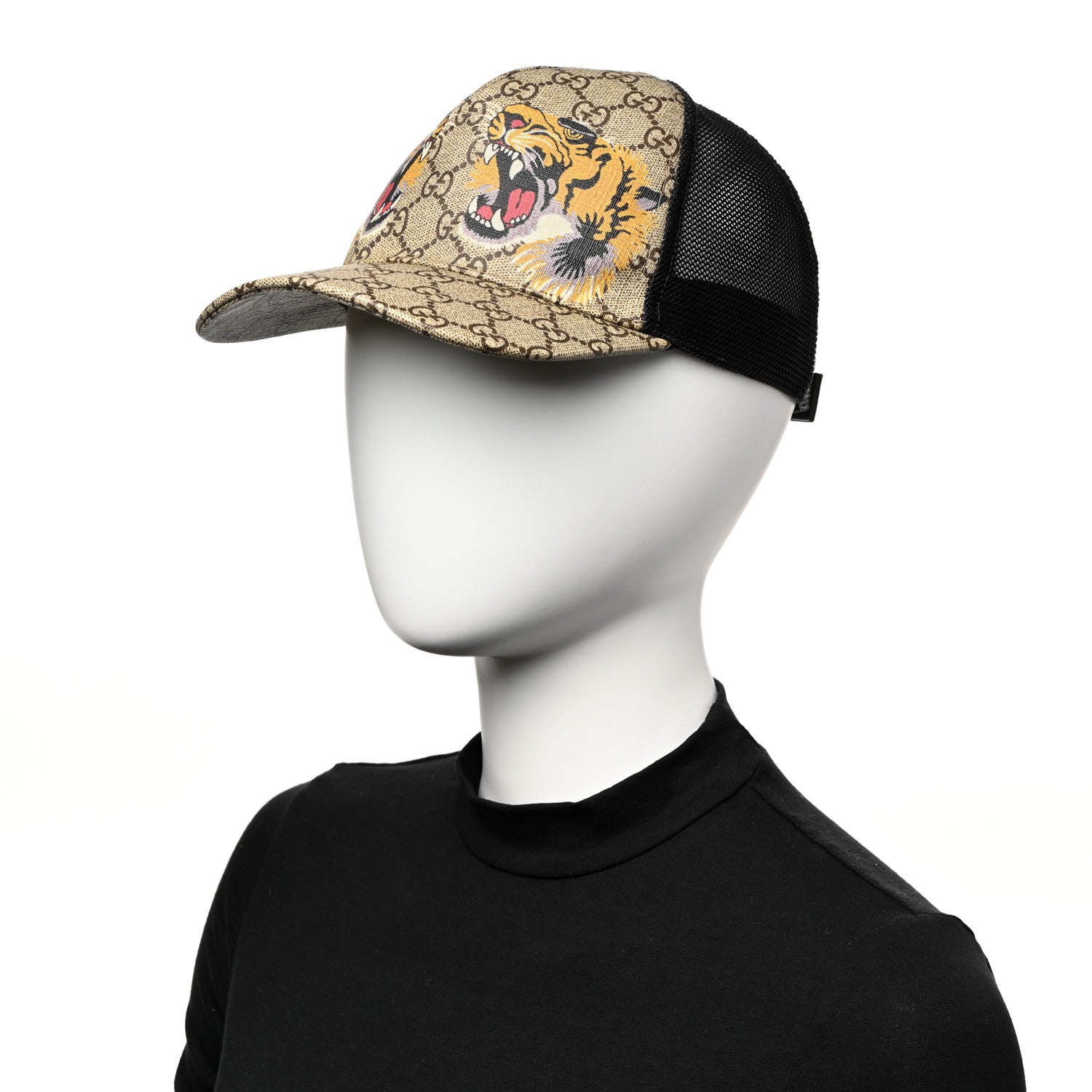 Gucci GG Supreme Monogram Tiger Print Baseball Hat M 58 Beige 2 of 9