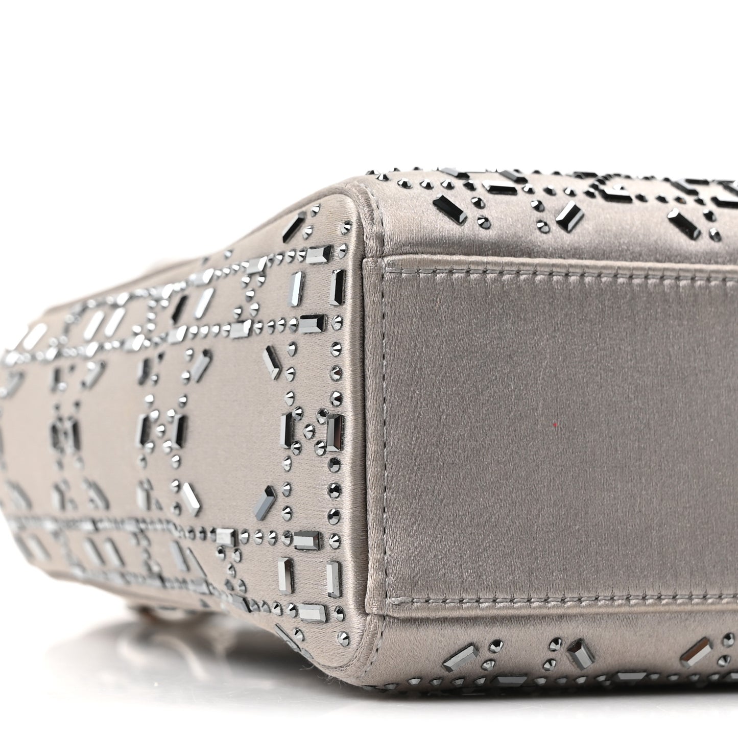 Satin Crystal Cannage Mini Lady Dior Gray