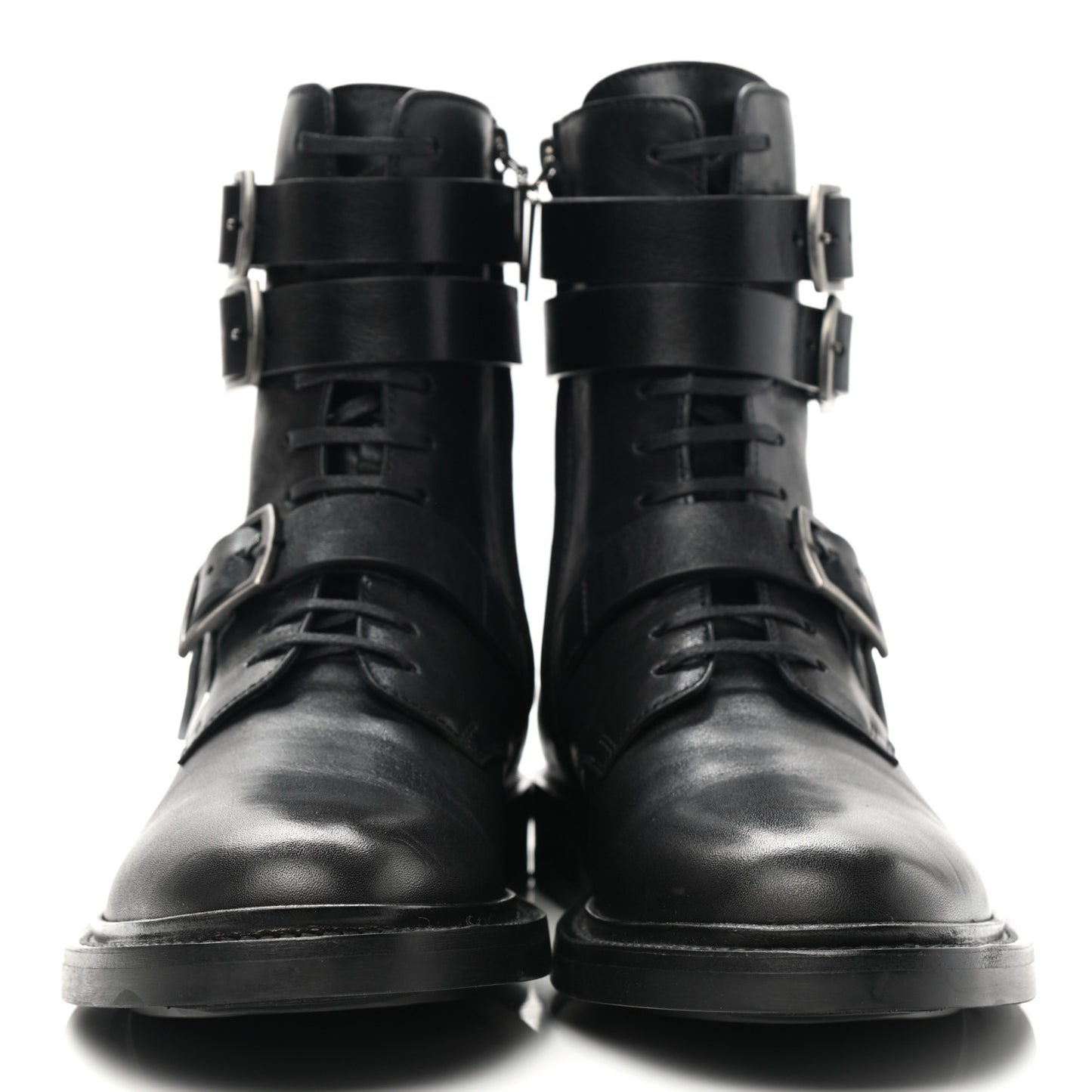 Kangaroo Calfskin Embossed Army 20 Strap Boots 38.5 Black