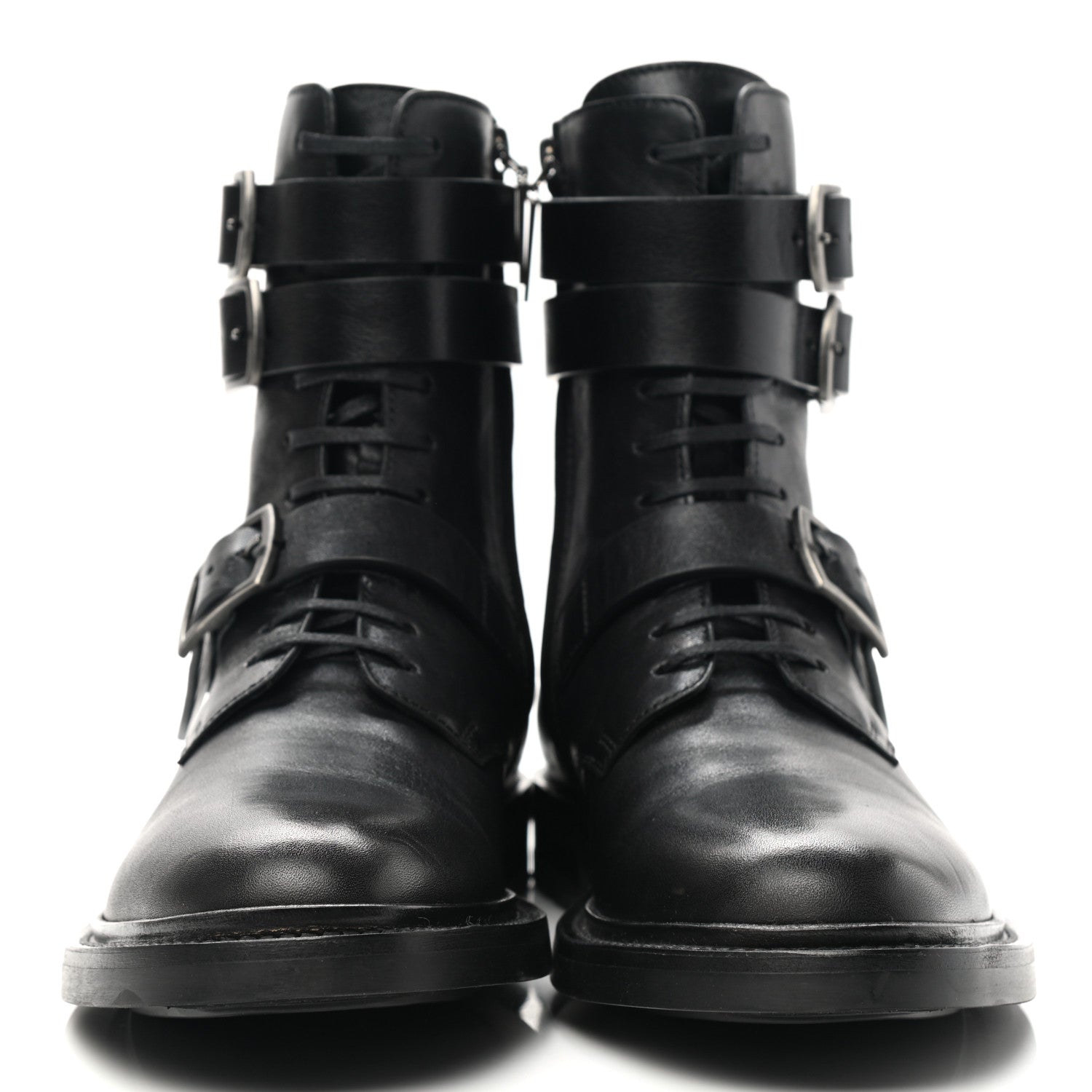 Saint Laurent Kangaroo Calfskin Embossed Army 20 Strap Boots 38.5 Black 2 of 10