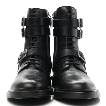 Saint Laurent Kangaroo Calfskin Embossed Army 20 Strap Boots 38.5 Black 2 of 10