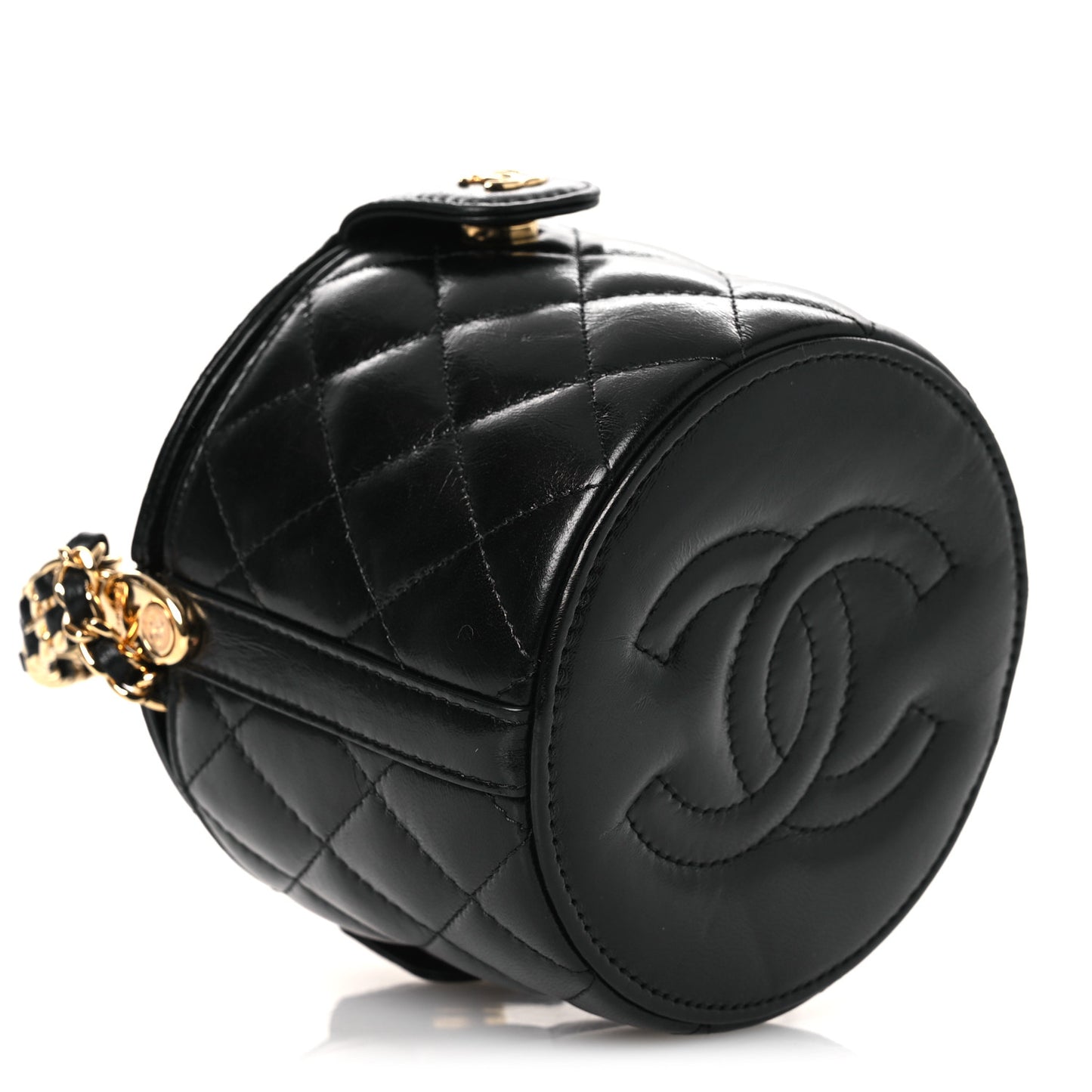 Lambskin Quilted Chain Top Handle Vanity With Chain  Black