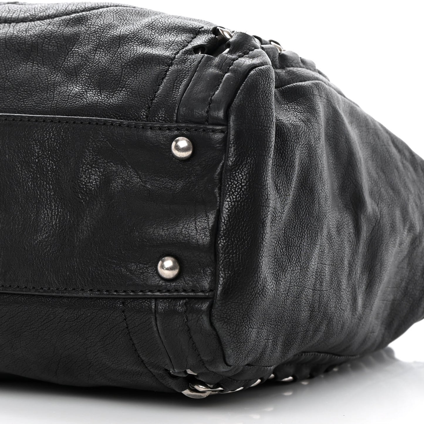 Glazed Calfskin Modern Chain Tote Black