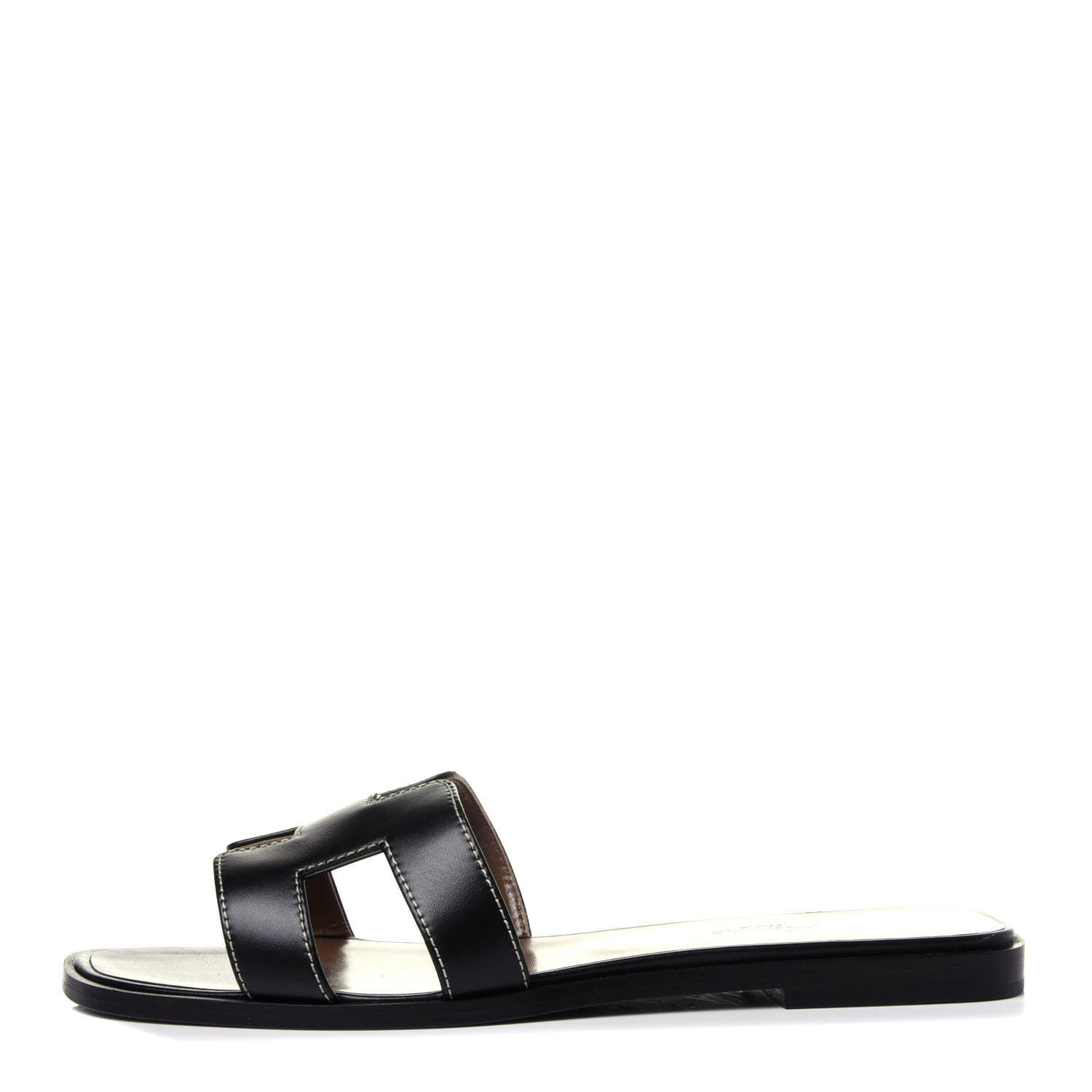 Hermes Box Calfskin Oran Sandals 38.5 Black 1 of 11