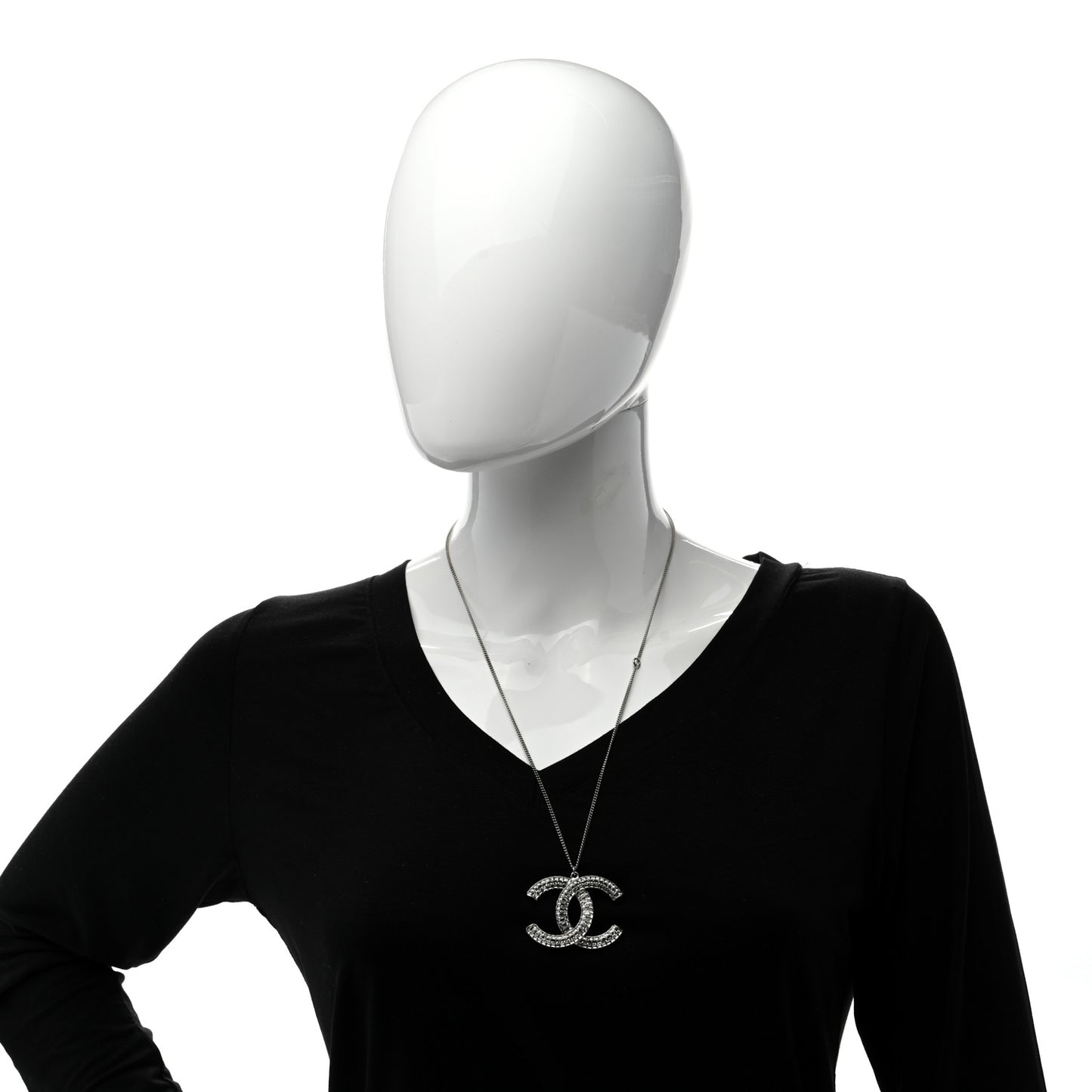 Crystal CC Pendant Necklace Silver