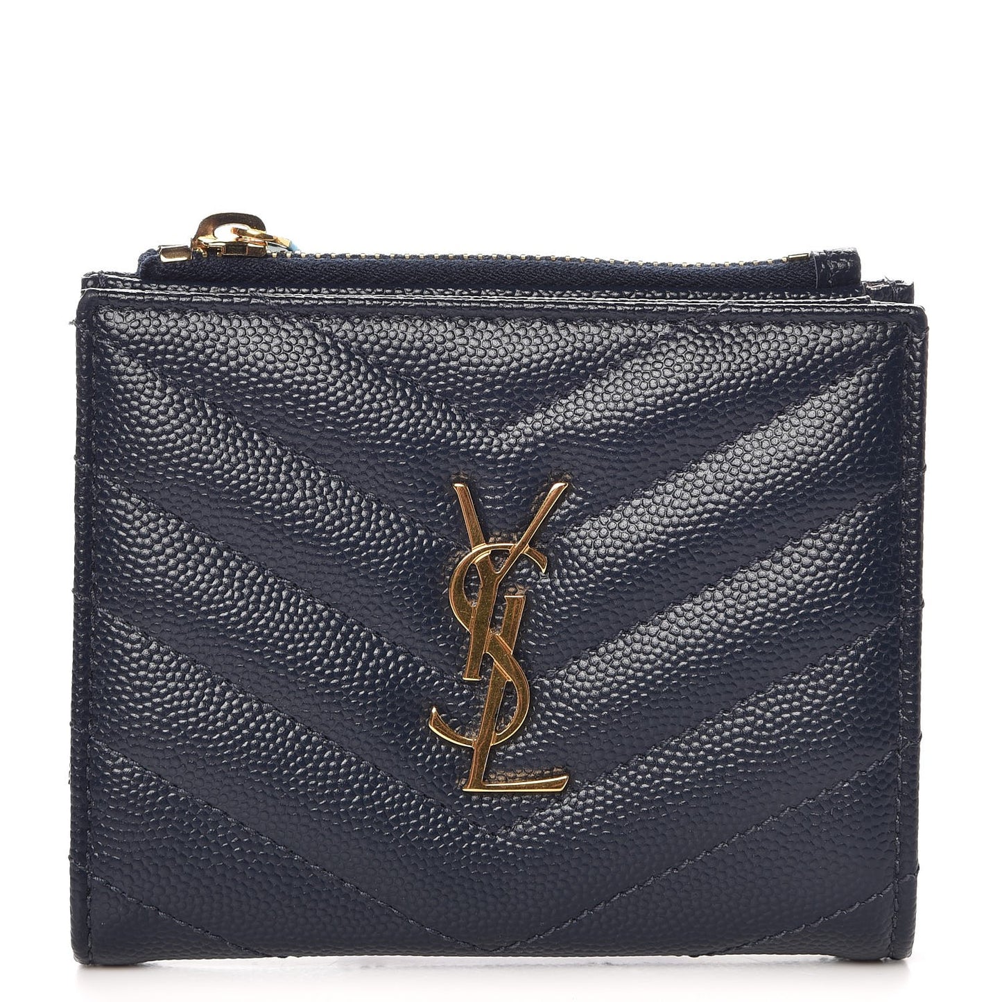 Grain De Poudre Matelasse Chevron Monogram Zipped Card Case Navy