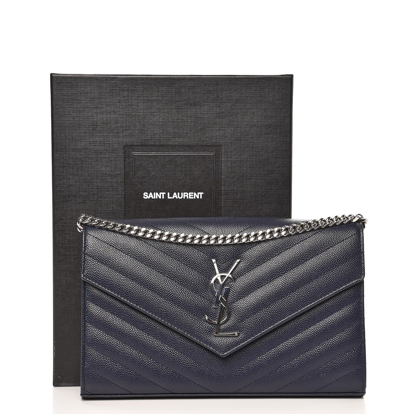 Grain De Poudre Matelasse Chevron Monogram Chain Wallet Deep Marine