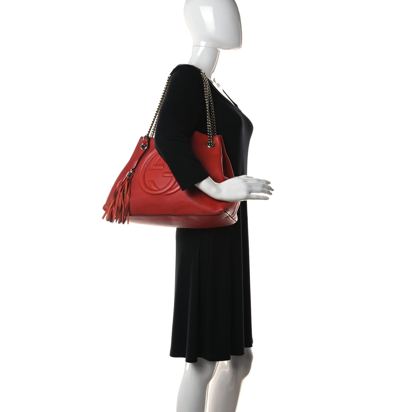 Pebbled Calfskin Medium Soho Chain Shoulder Bag Tabasco Red