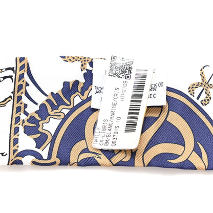 Hermes Silk Ex-Libris Twilly White Marine Gris 3 of 4