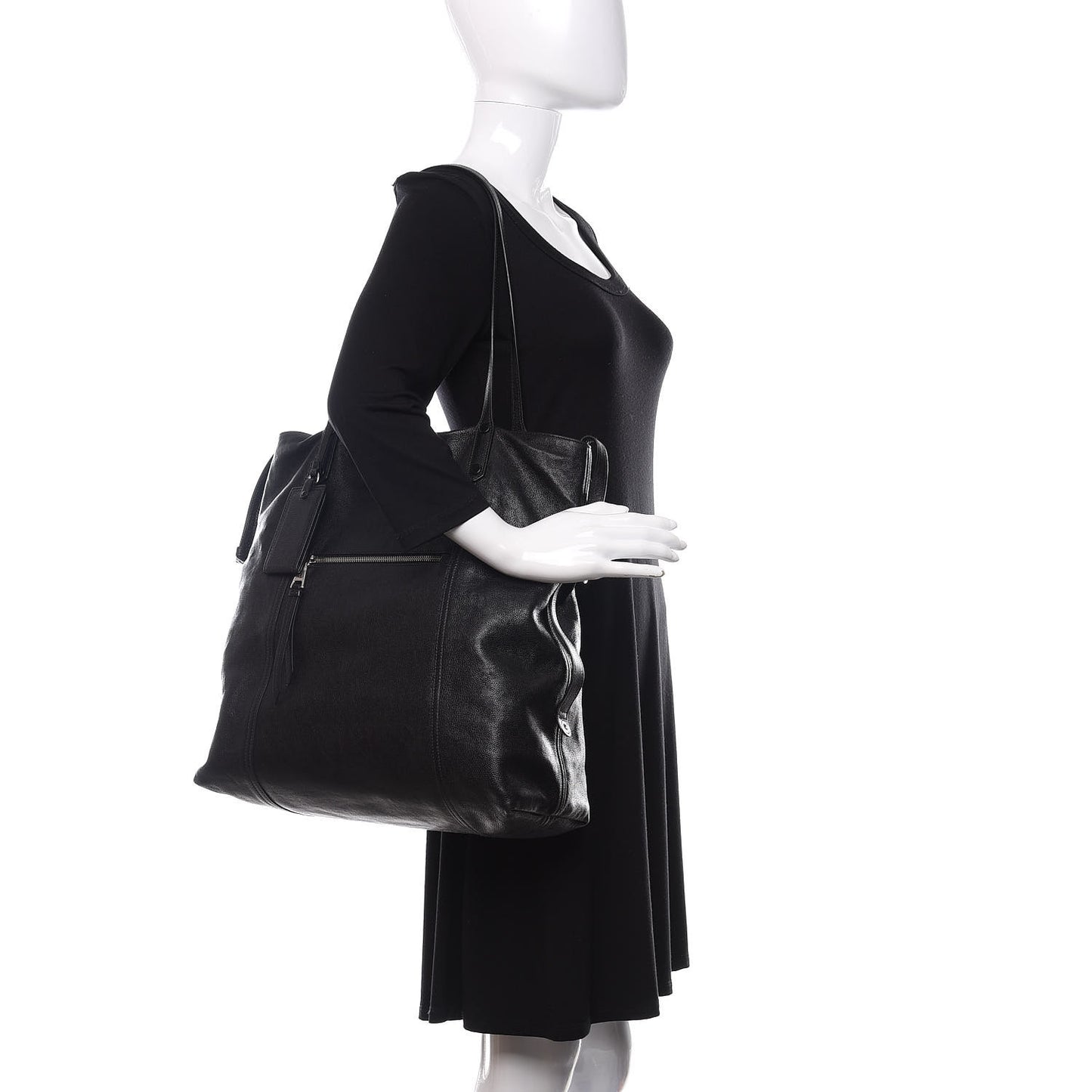 Glace Calf Etiquette Shoulder Tote Black Astrale