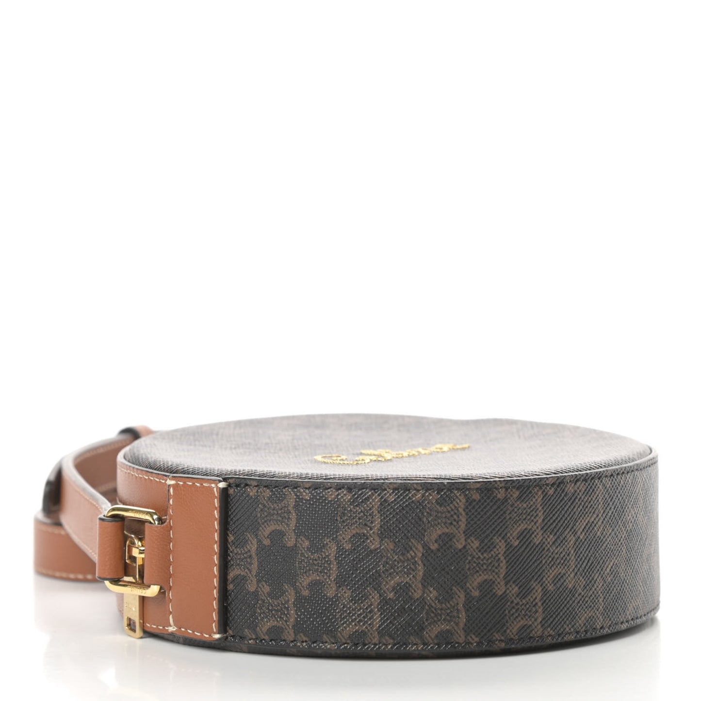 Triomphe Canvas Embroidered Logo Round Purse On Strap Black Tan