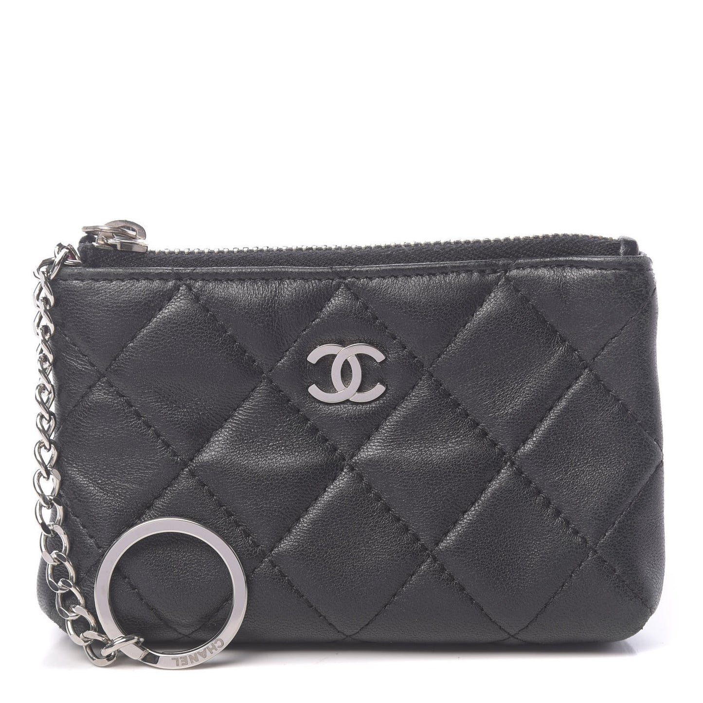 Lambskin Quilted Key Holder Case Black