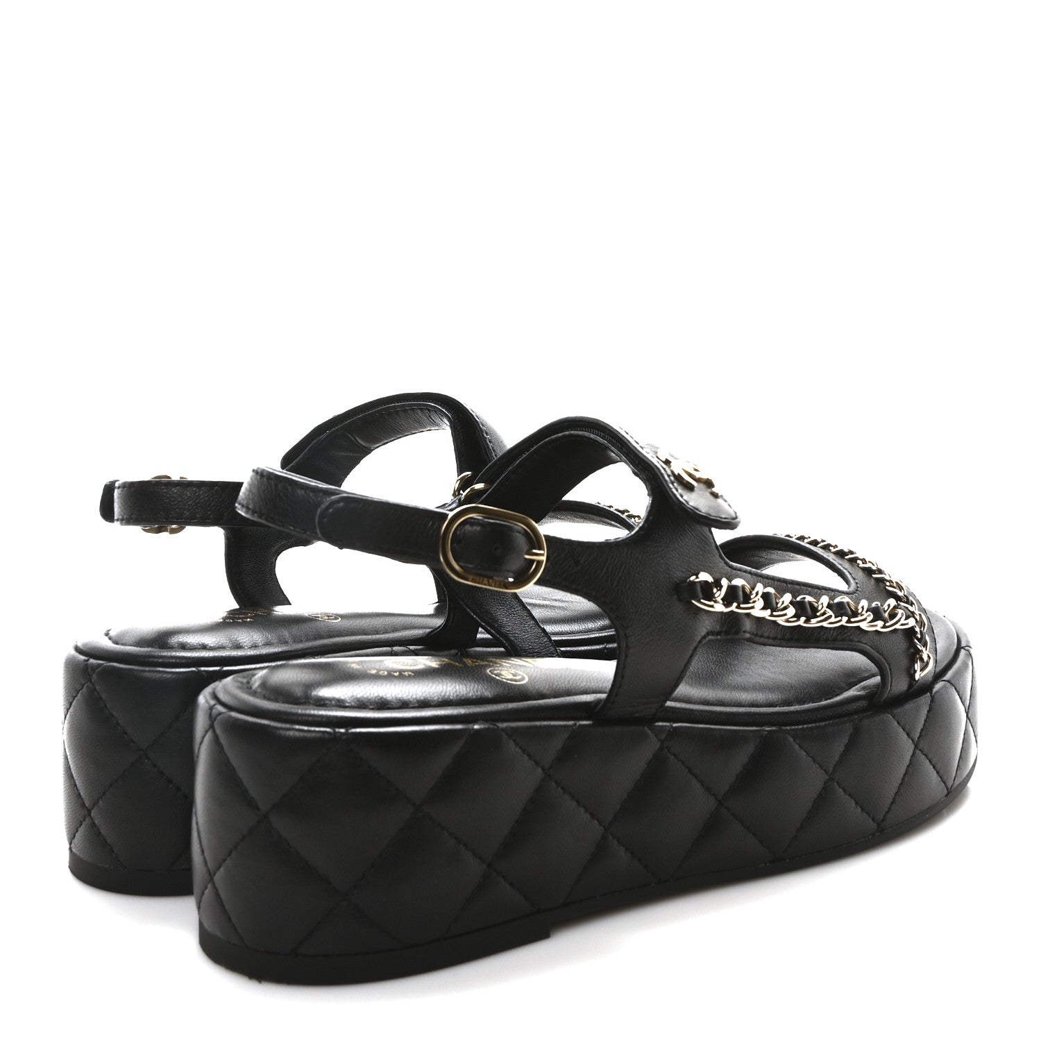 Chanel Lambskin Quilted Chain CC Platform Sandals 37.5 Black 5 of 9