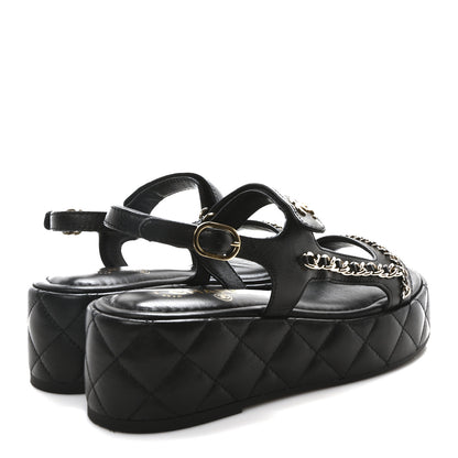 Chanel Lambskin Quilted Chain CC Platform Sandals 37.5 Black 5 of 9