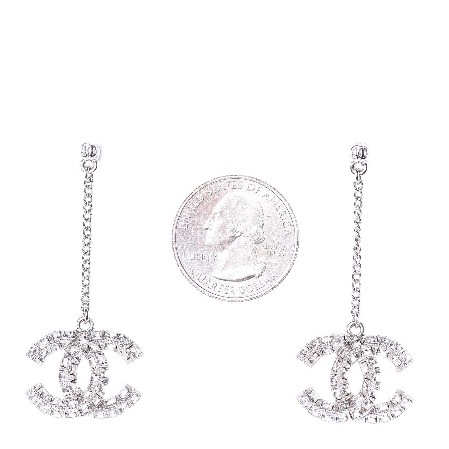 Baguette Crystal CC Drop Earrings Silver