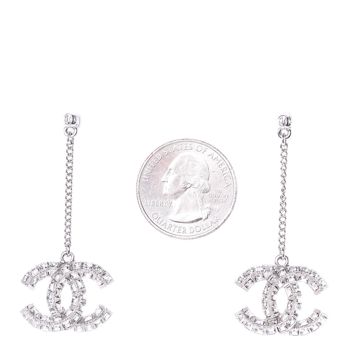 Chanel Baguette Crystal CC Drop Earrings Silver 2 of 4