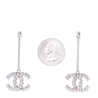 Chanel Baguette Crystal CC Drop Earrings Silver 2 of 4