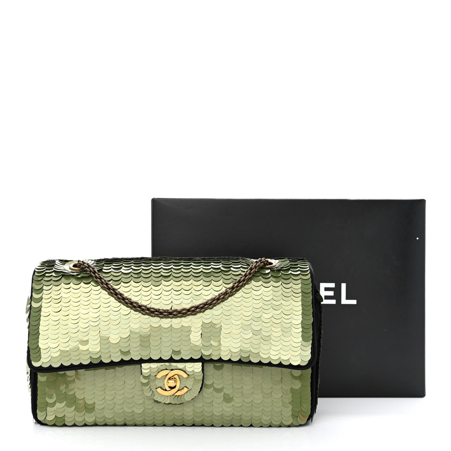 Chanel Satin Sequin Medium Paris Shanghai Double Flap Green 14 of 14