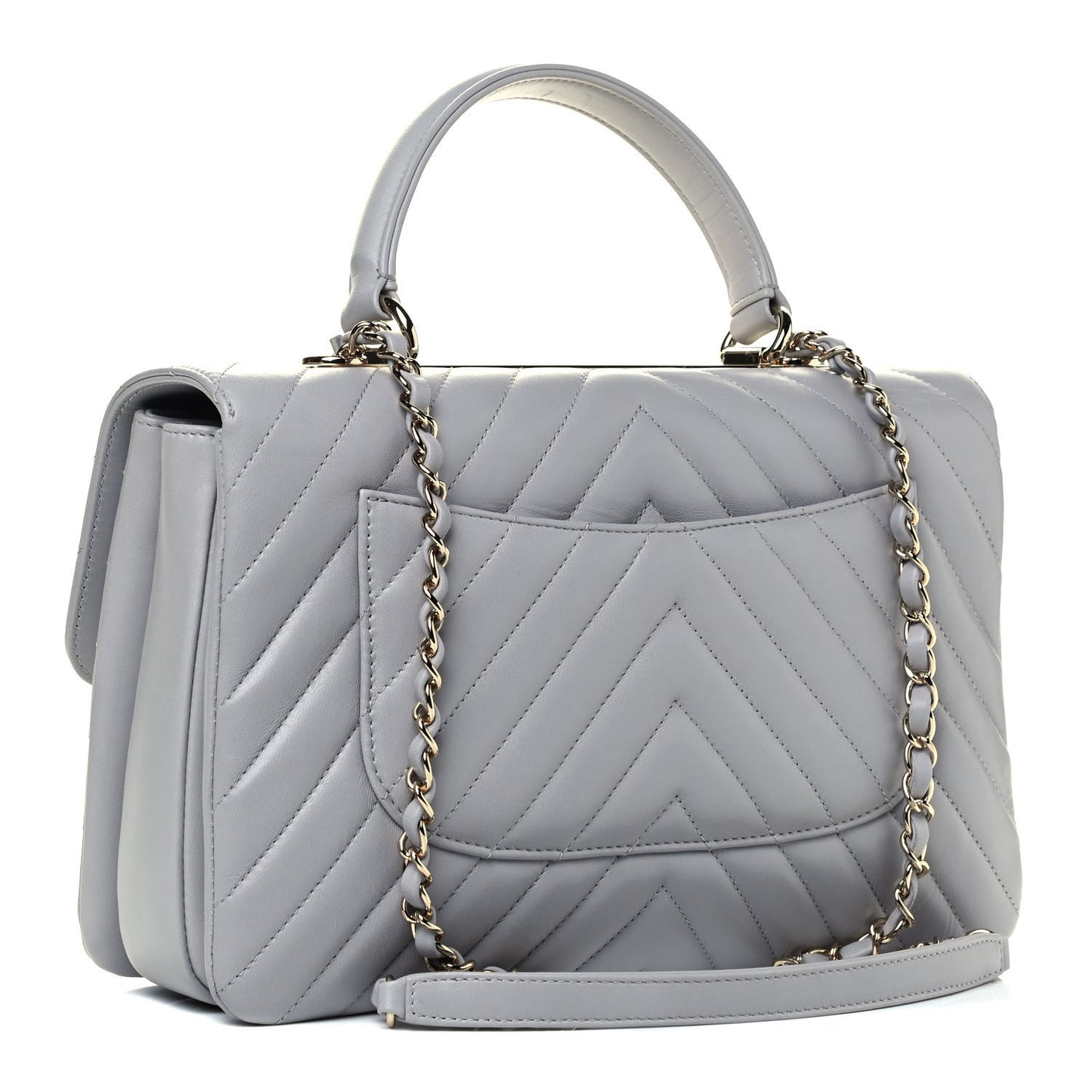 Lambskin Chevron Quilted Medium Trendy CC Dual Handle Flap Bag Grey