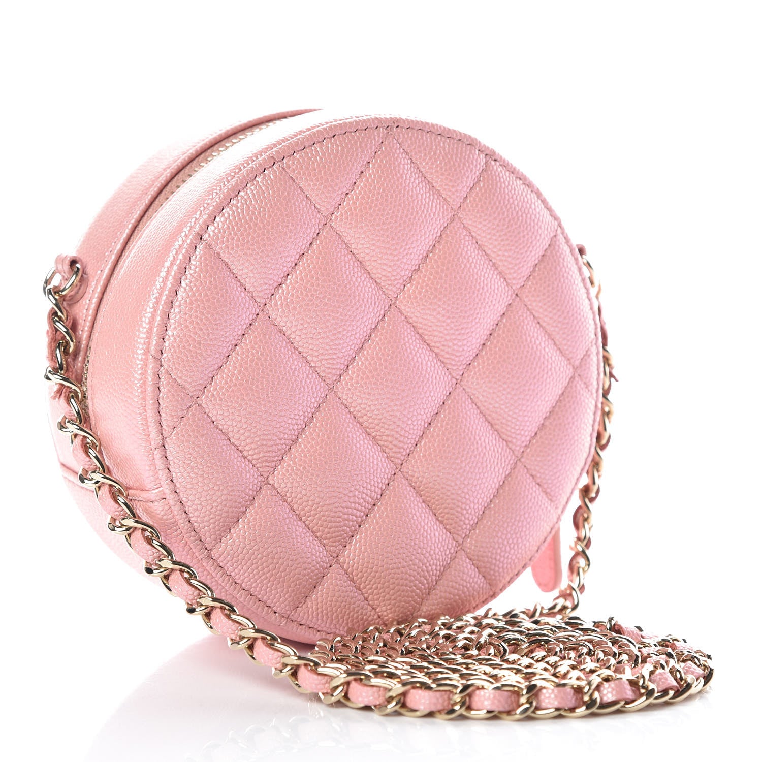 Chanel Iridescent Caviar Resin Quilted Round Clutch With Chain Pink 3 of 8