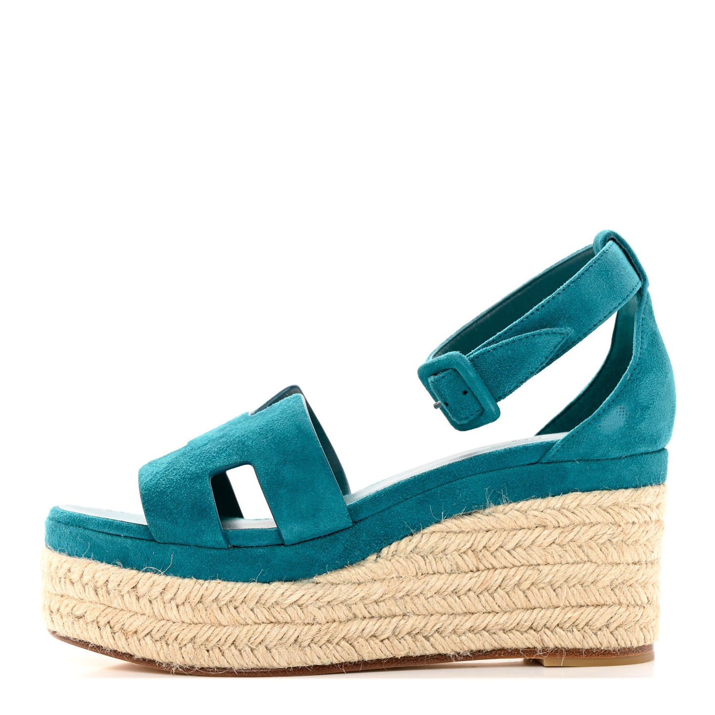 Suede Goatskin Elda Espadrille Wedge Sandals 36 Vert Oxford