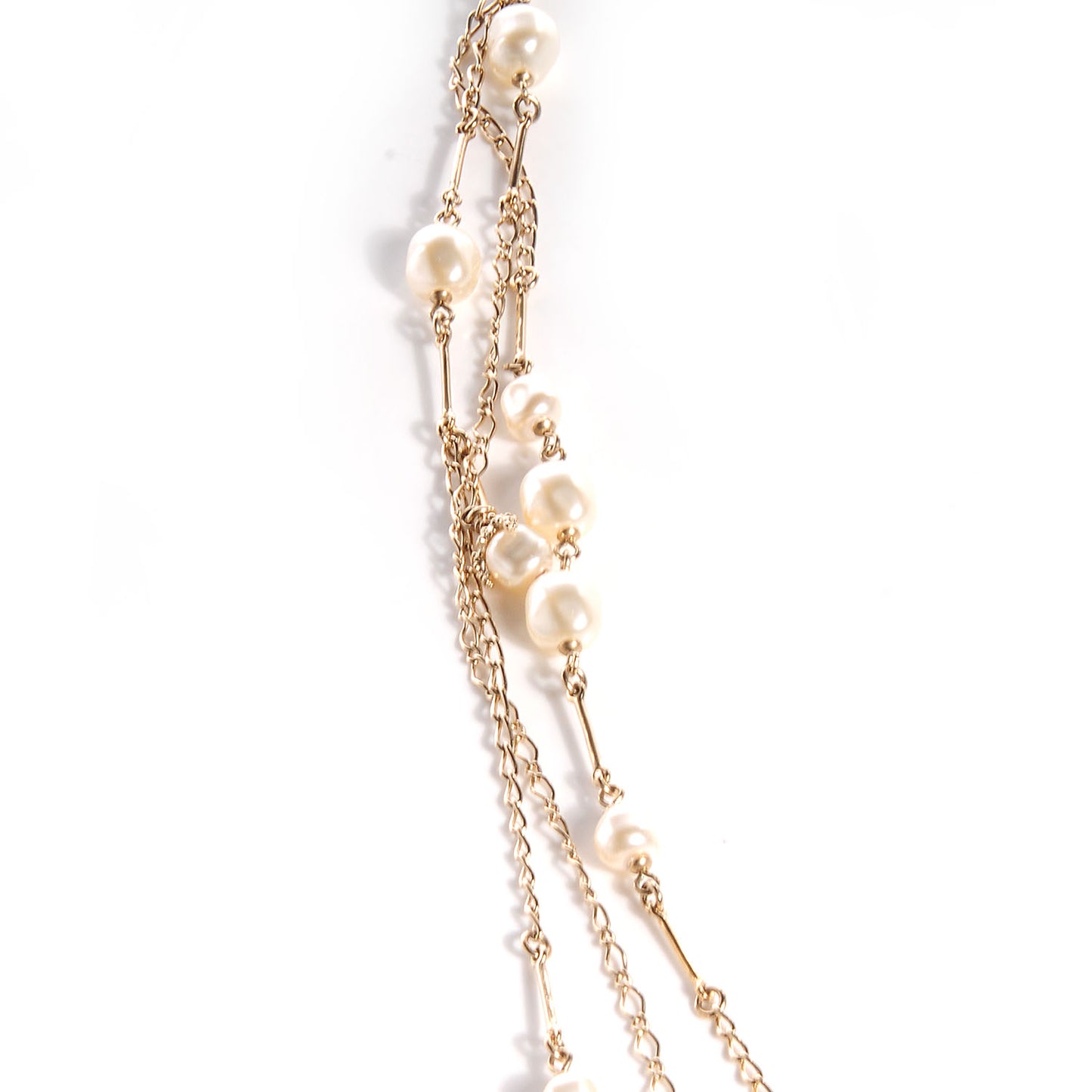 Pearl CC Long Chain Necklace Gold