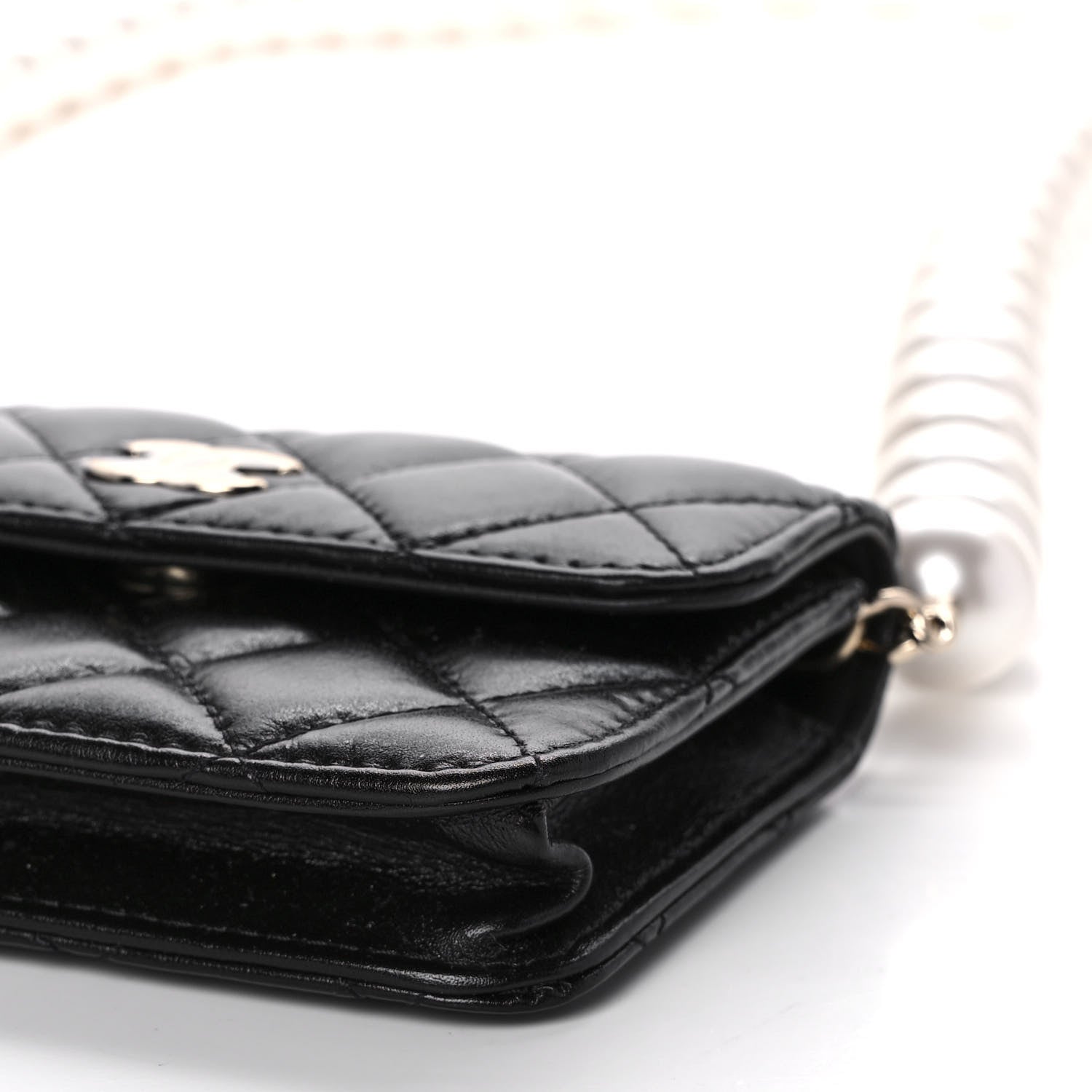 Chanel Calfskin Quilted Maxi Pearls Card Holder Flap With Chain Black 11 of 11