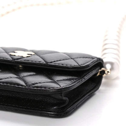Chanel Calfskin Quilted Maxi Pearls Card Holder Flap With Chain Black 11 of 11