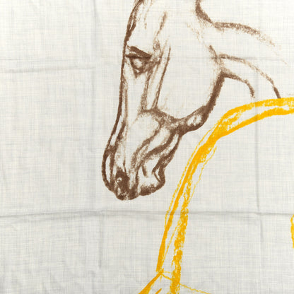Hermes Cashmere Silk Chevaux Au Pre Shawl 140 Gris Chine Jaune Taupe 2 of 5