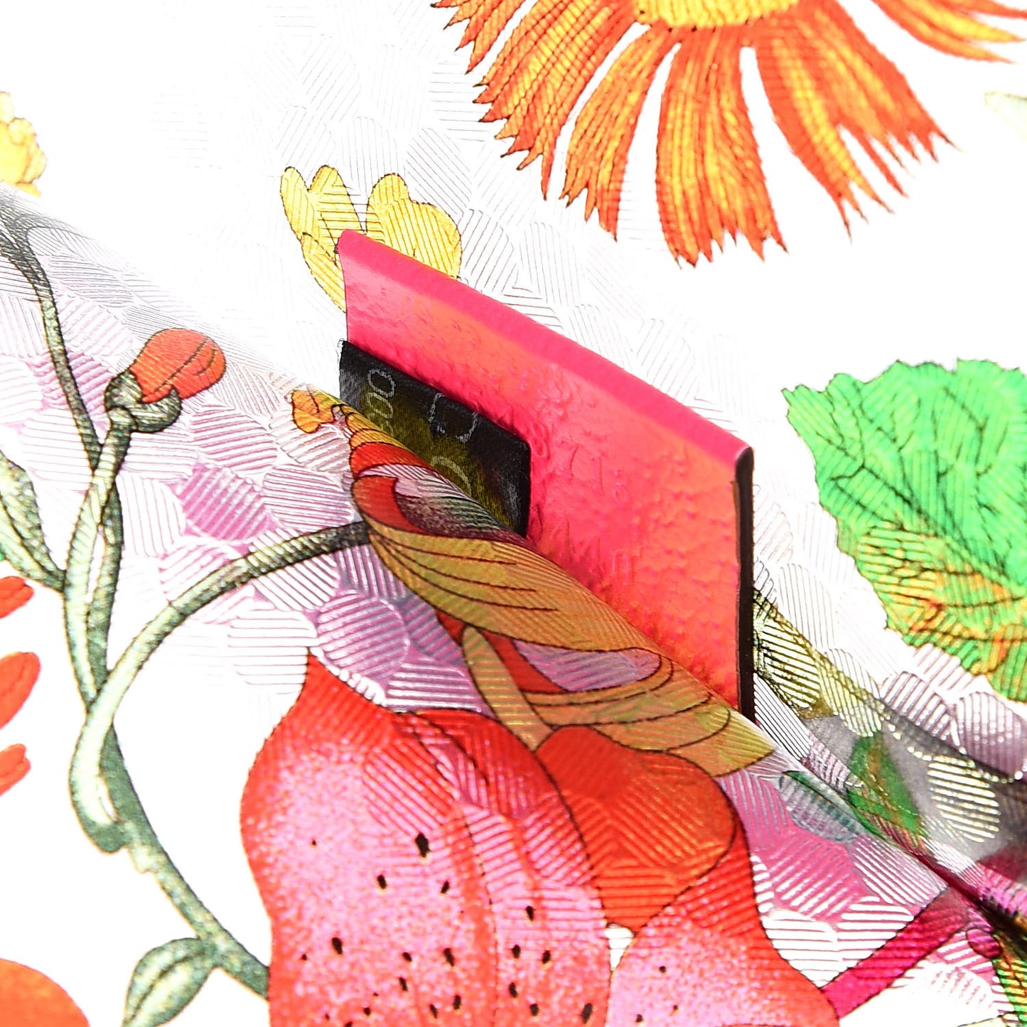 Calfskin Textured Vinyl Print Flora Tote Fluorescent Fuchsia
