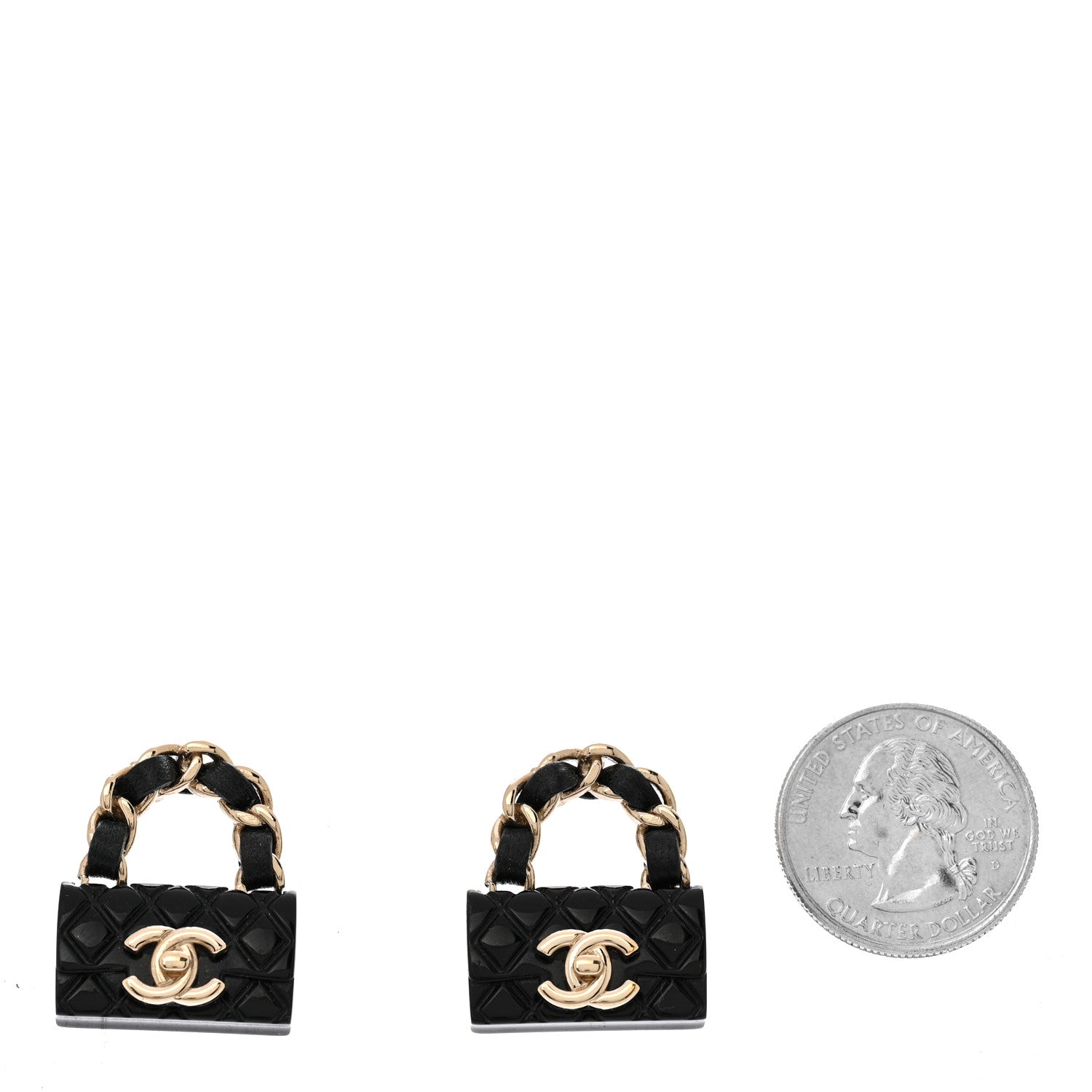 Chanel Metal Resin Lambskin Quilted CC Turnlock Chain Flap Bag Earrings Black Gold 2 of 5