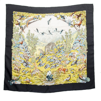 Hermes Silk Sichuan Scarf 90 Noir Bronze Beige Clair 2 of 9