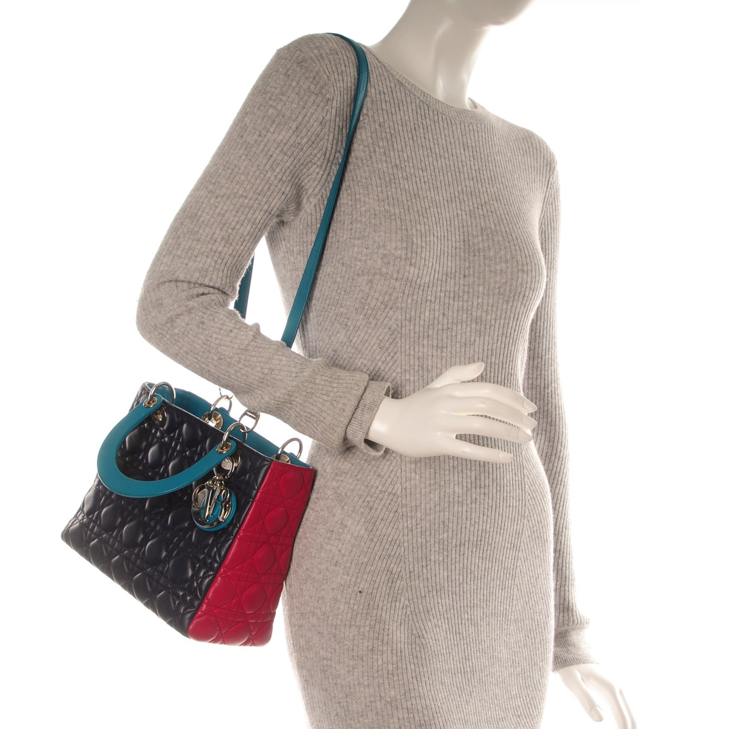 Christian Dior Lambskin Cannage Medium Tri-Color Lady Dior Sapphire Fuchsia Turquoise 2 of 7