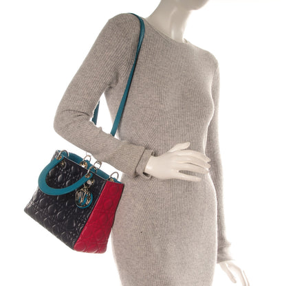 Christian Dior Lambskin Cannage Medium Tri-Color Lady Dior Sapphire Fuchsia Turquoise 2 of 7