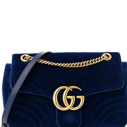 Gucci Velvet Matelasse Medium GG Marmont Shoulder Bag Cobalt Blue 8 of 14