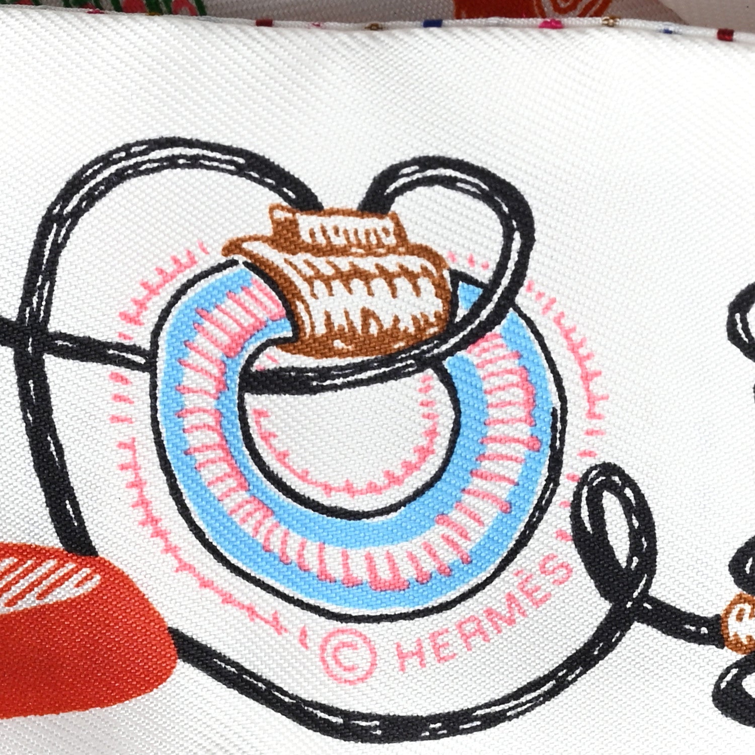 Hermes Silk Chevaloscope Neon Twilly White Bleu Rouge 4 of 4