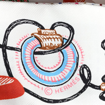 Hermes Silk Chevaloscope Neon Twilly White Bleu Rouge 4 of 4