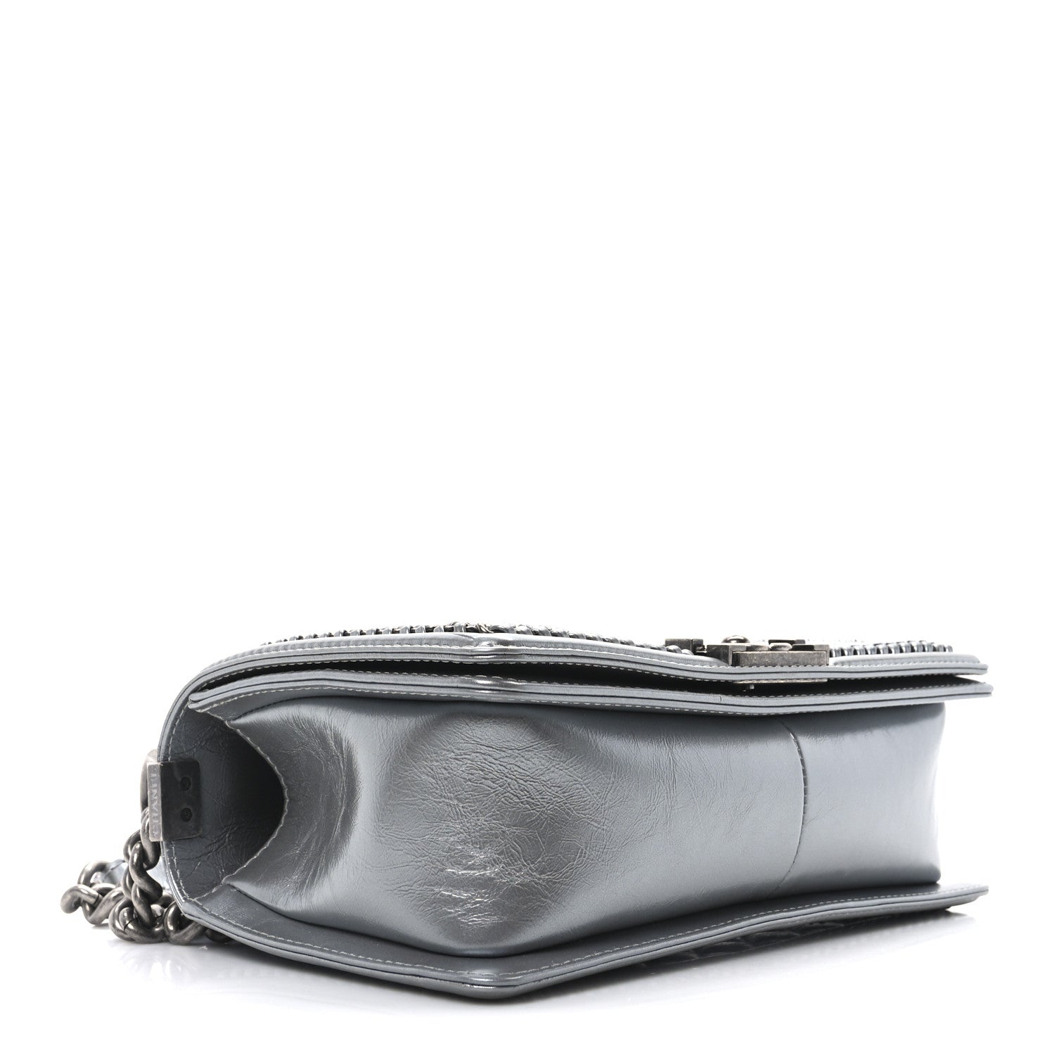 Chanel Metallic Calfskin Quilted Medium Top Handle Boy Flap Silver 4 of 11