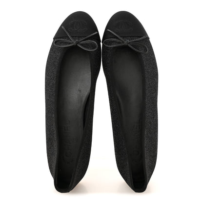 Chanel Glitter Grosgrain Cap Toe CC Ballerina Flats 40 Black 2 of 11