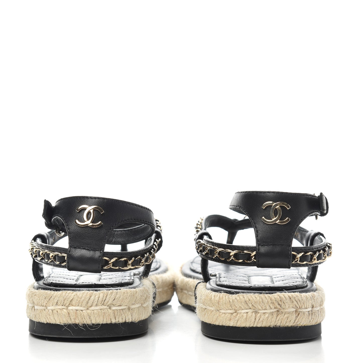 Lambskin Chain CC Thong Espadrille Sandals 38 Black