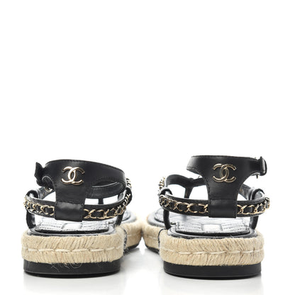Chanel Lambskin Chain CC Thong Espadrille Sandals 38 Black 7 of 11