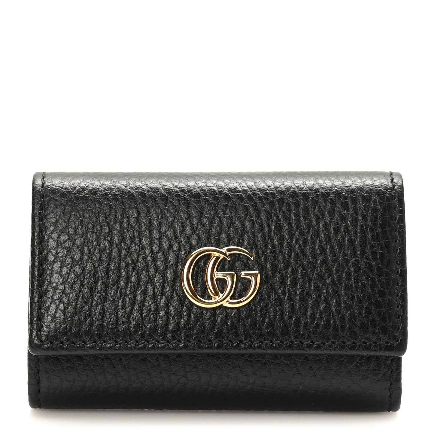 Pebbled Calfskin GG Marmont 6 Key Holder Black